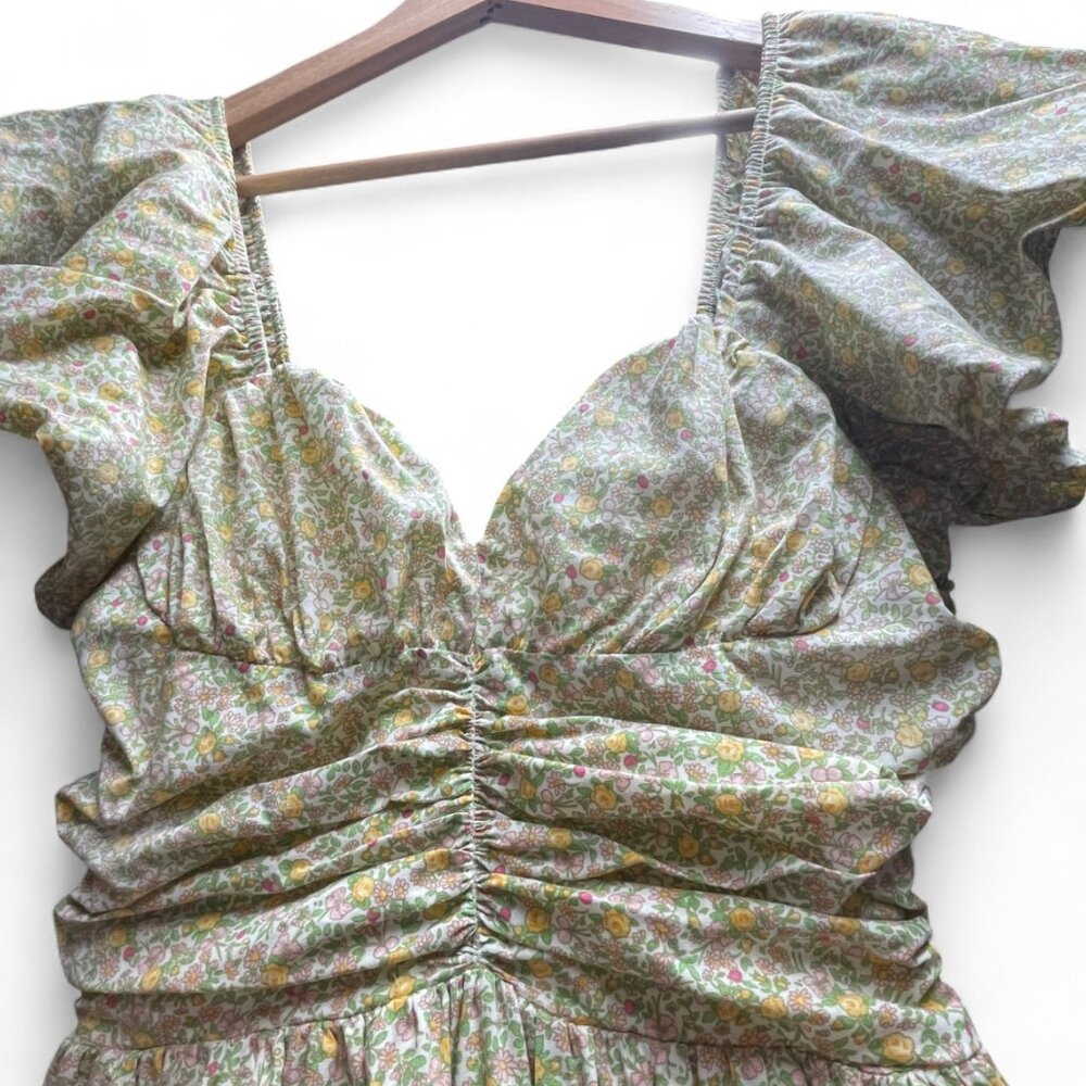 Tuckernuck Hyacinth House‎ Yellow Green Floral Cottagecore Midi Dress XXS - flaw - Picture 3 of 13